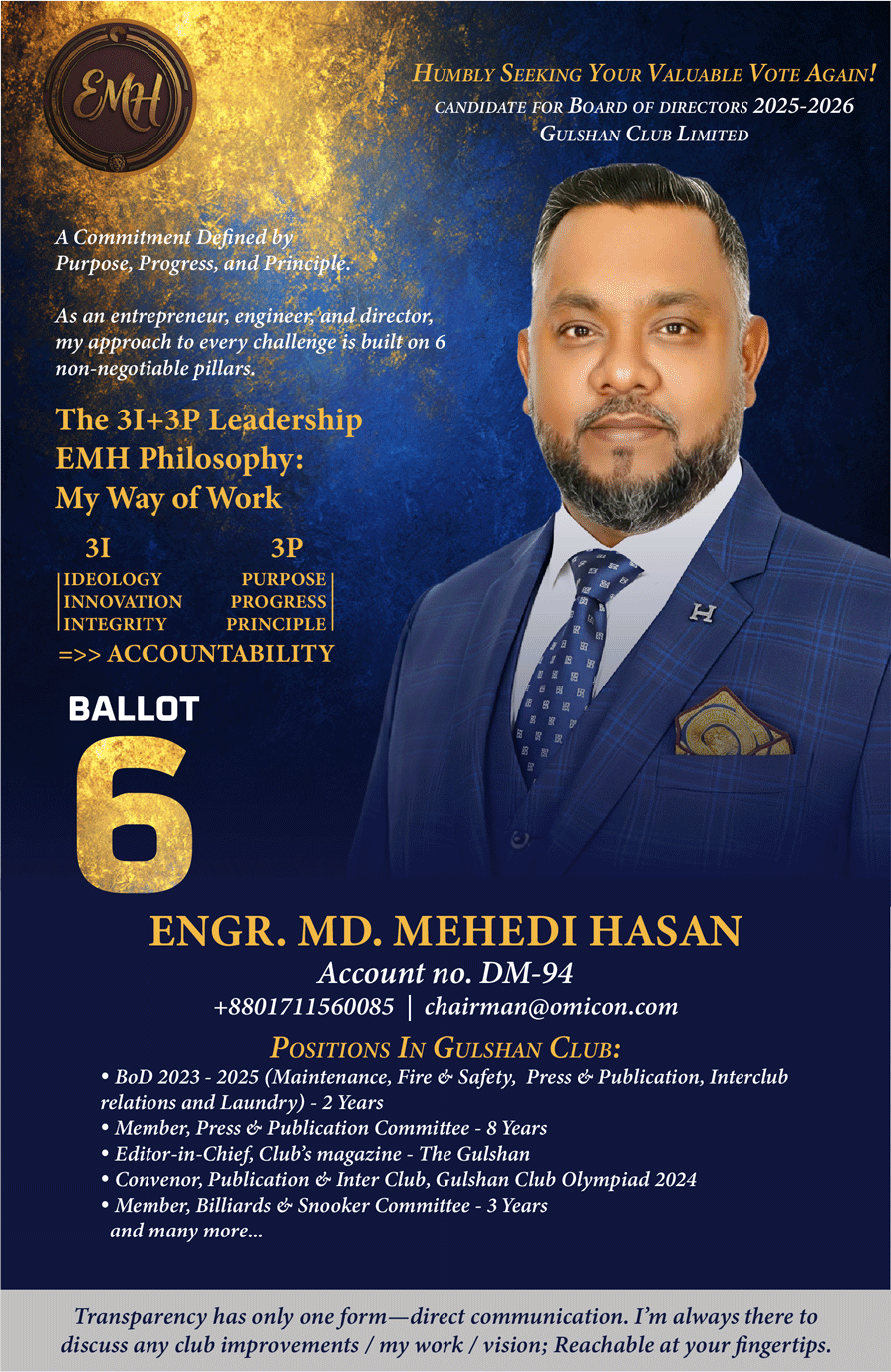 Engr. Md. Mehedi Hasan - Candidate Profile, 3I+3P Leadership Philosophy and Positions in Gulshan Club