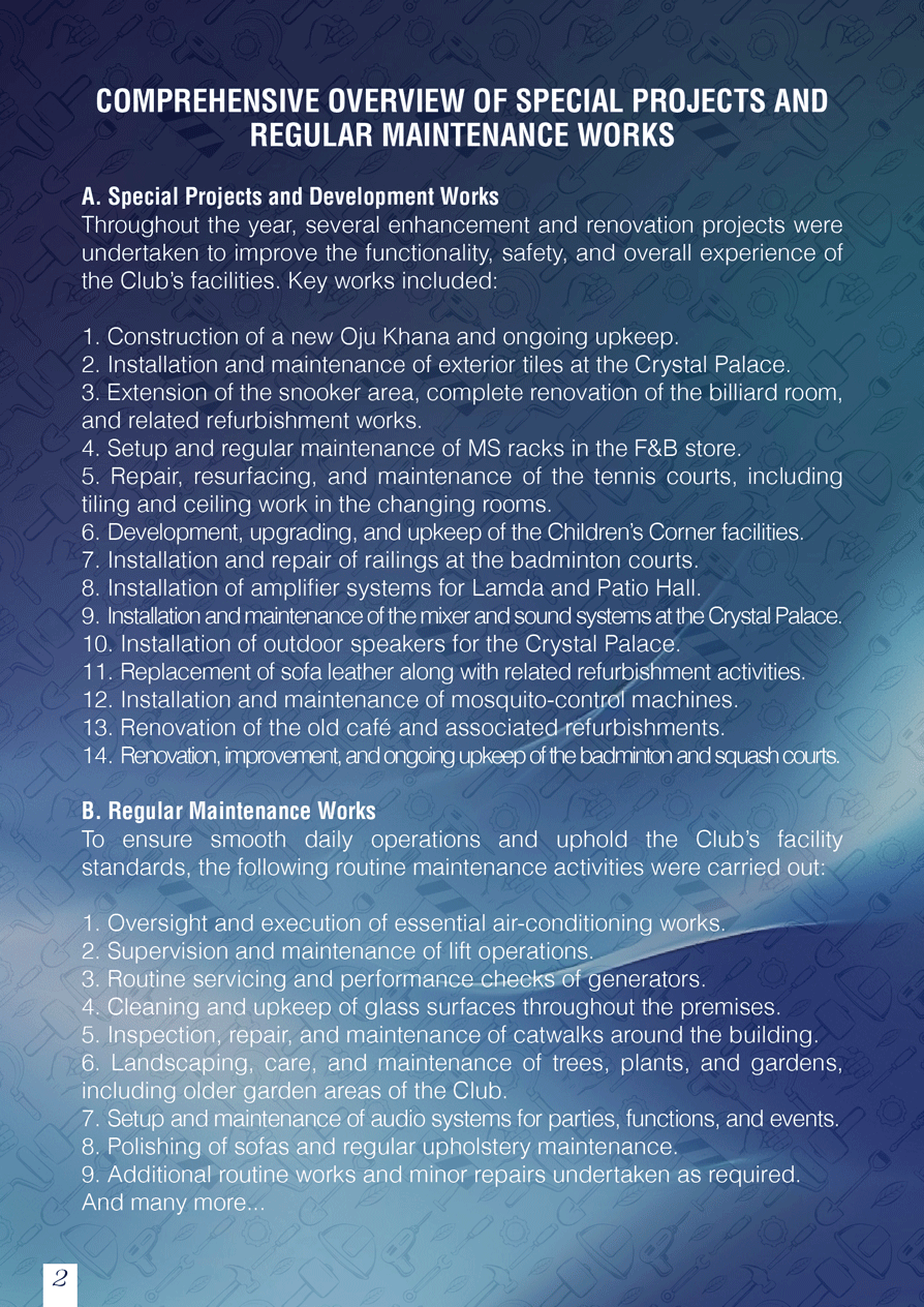 Comprehensive Overview of Special Projects and Regular Maintenance Works